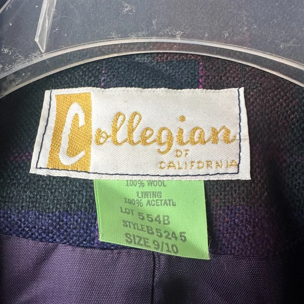 Vintage Collegian‎ of California Wool Plaid Blazer Purple Green Blue Size 9/10